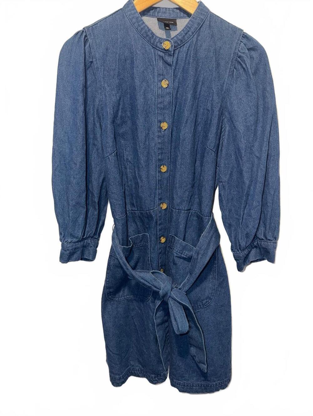 Who What Wear Denim Button-Front Shirt Dress with Tie Belt Sz M